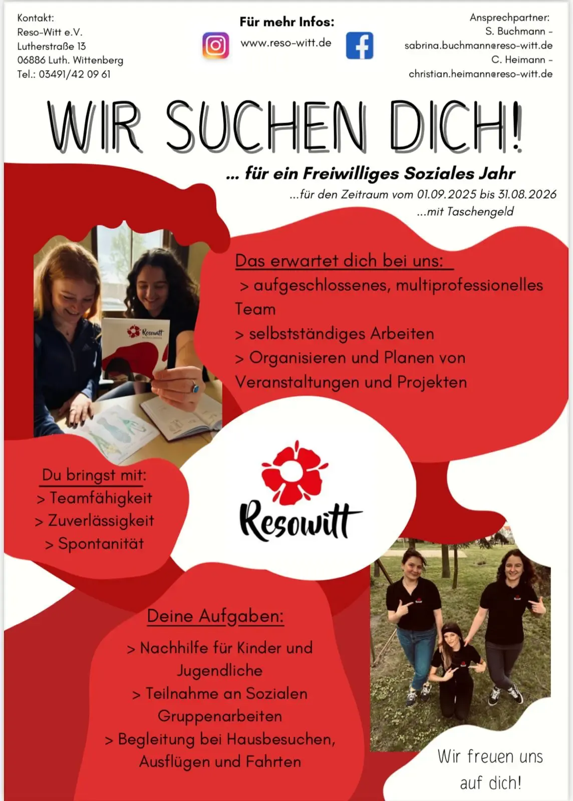 Wir suchen Dich für ein Freiwilliges Soziales Jahr