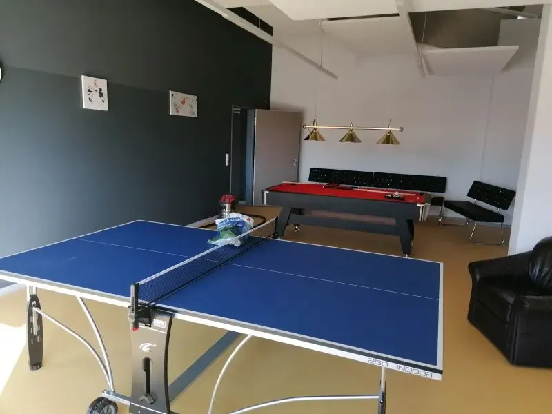 Gemeinschaftsraum im Jugendclub Vockerode mit Tischtennisplatte und Billardtisch